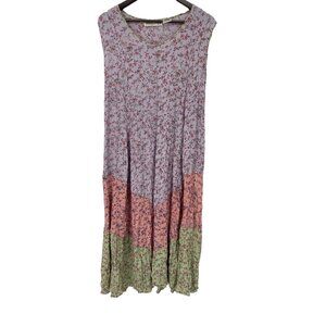 Vintage Victoria Holley BOHO SLEEVELESS Rayon Floral Long Maxi Dress SMALL